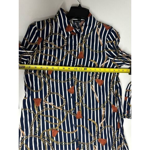 Marquis Women’s Blouse Size S Blue Brown Chain Pattern Button Down Long Sleeve - Picture 10 of 14